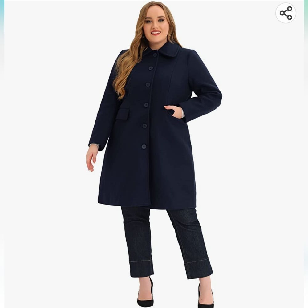 Agnes Orinda Navy Blue Women's 4X Long Coat